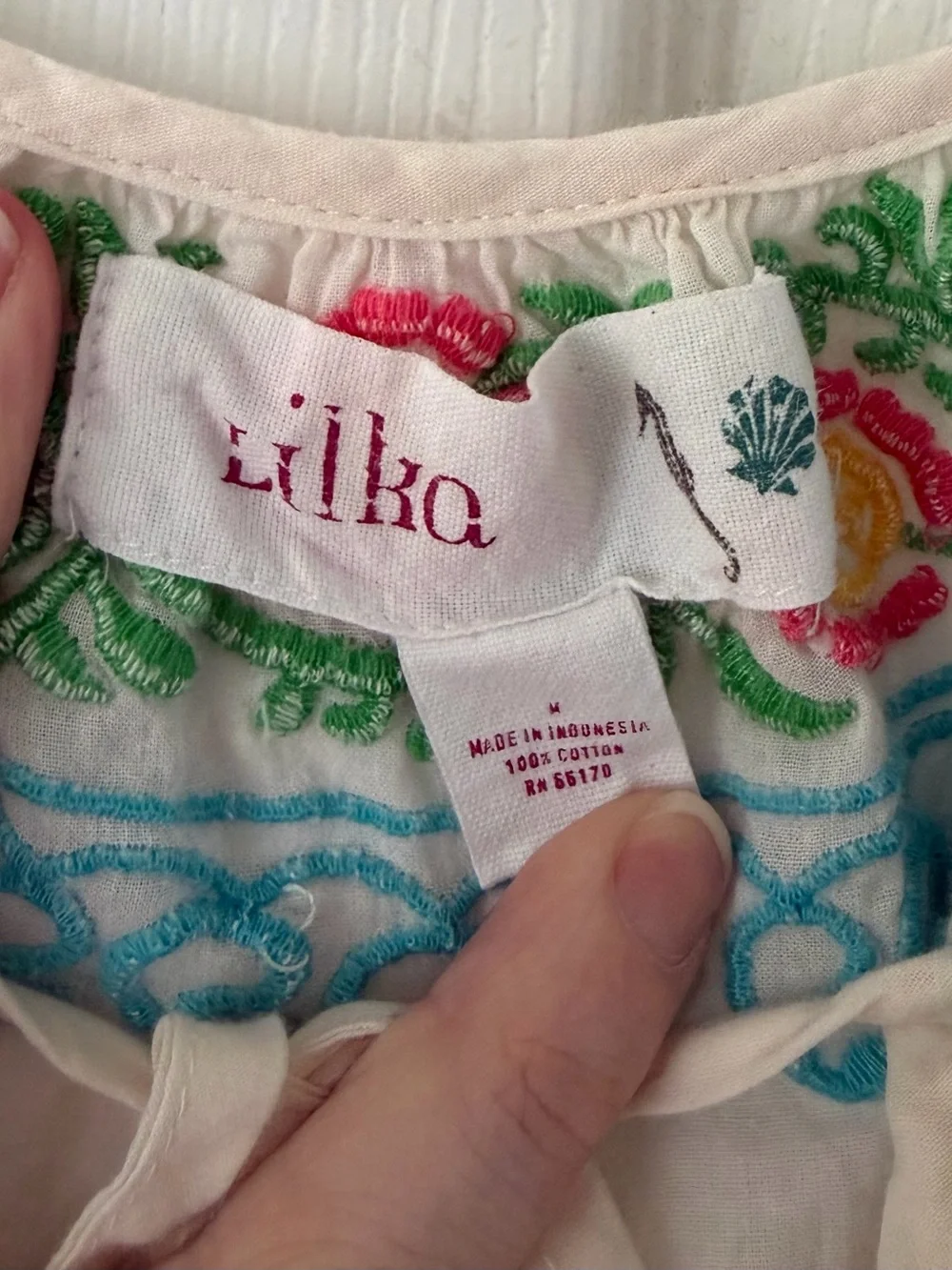Anthropologie Cream Embroidered Boho Tunic with Blue, Green & Pink Accents
